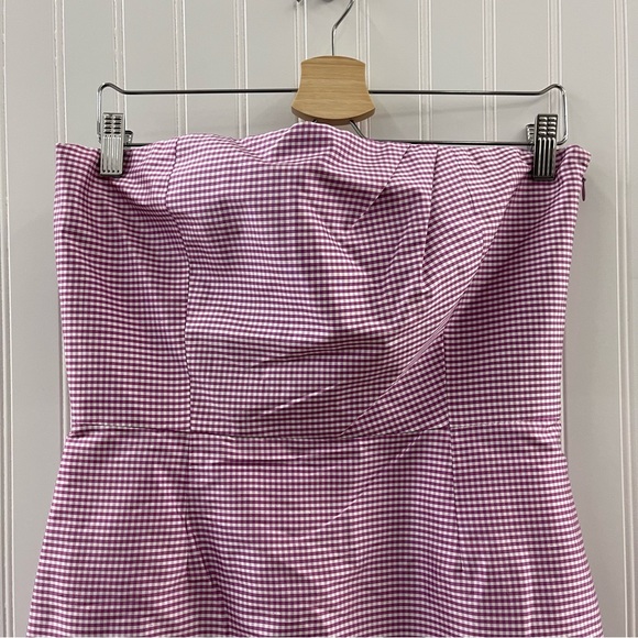 Tocca Pink Raspberry and White Gingham Strapless Silk Dress Sz 8 - Picture 5 of 13